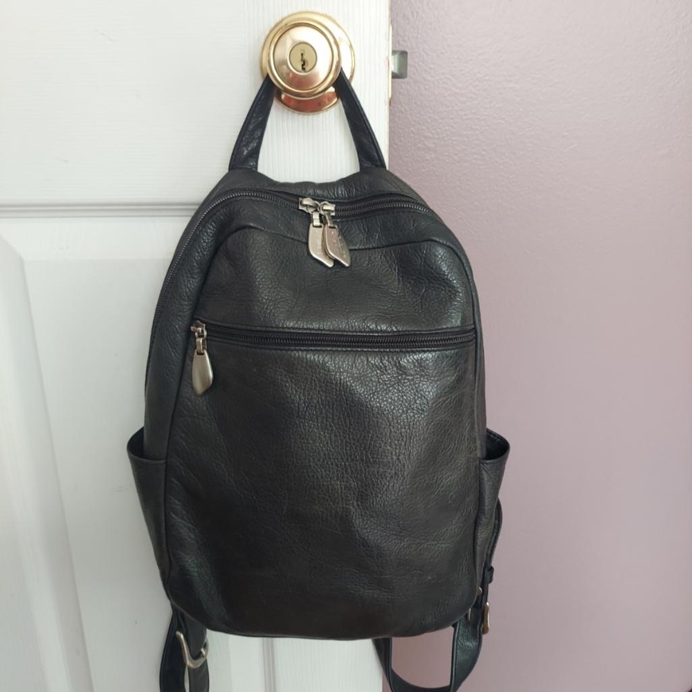 Libaire USA Black Pebbled Leather Backpack Purse Classic  12" x 9"